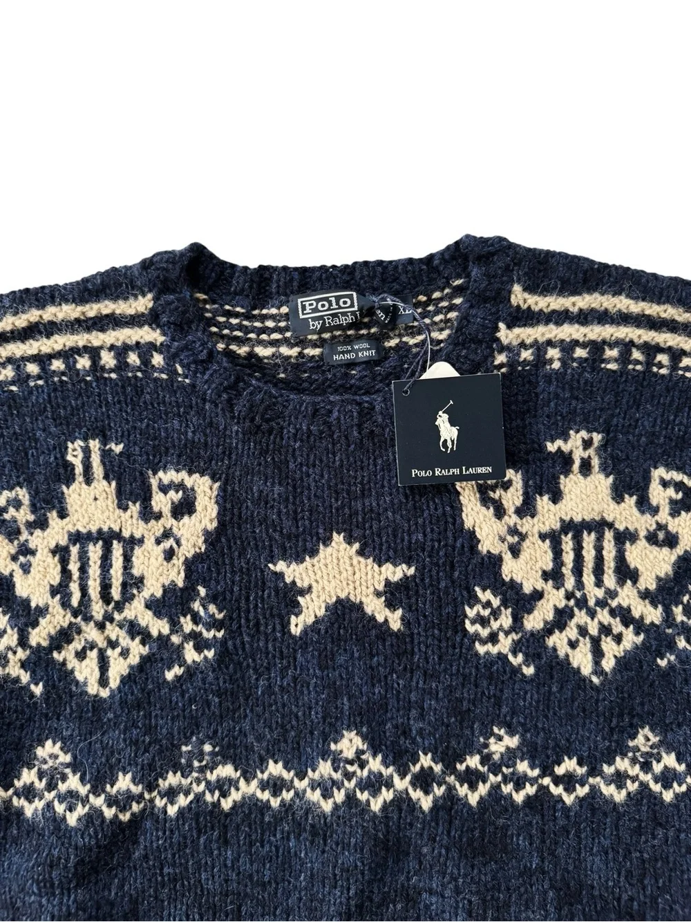Polo Ralph Lauren Vintage Navy Hand-knit Crewneck Eagle Sweater | XL NWT